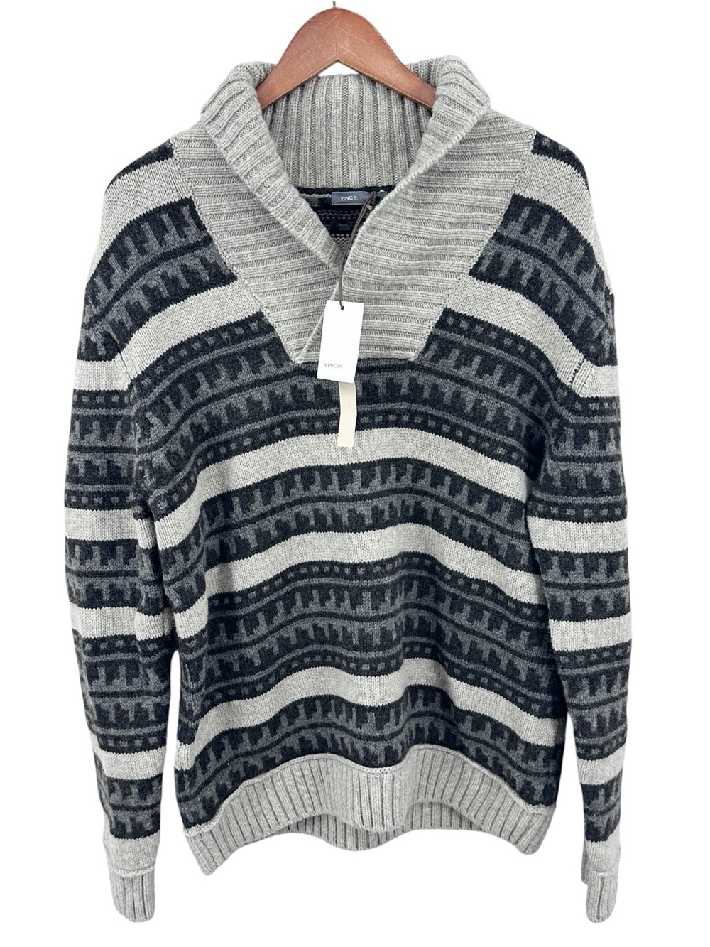 New VINCE Sweater Fair Isle Shawl Collar Wool